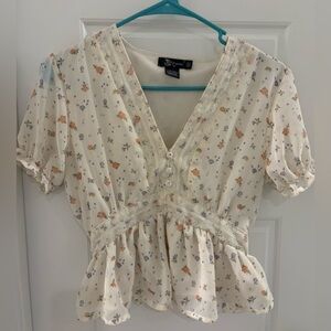 Miss Chievous Cream Floral Blouse with Button Detail